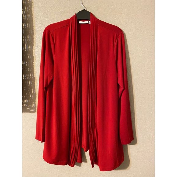 Susan Graver Cardigan Sweater Jacket Topper Cardinal Red S Small Stretch Duster - Picture 2 of 6